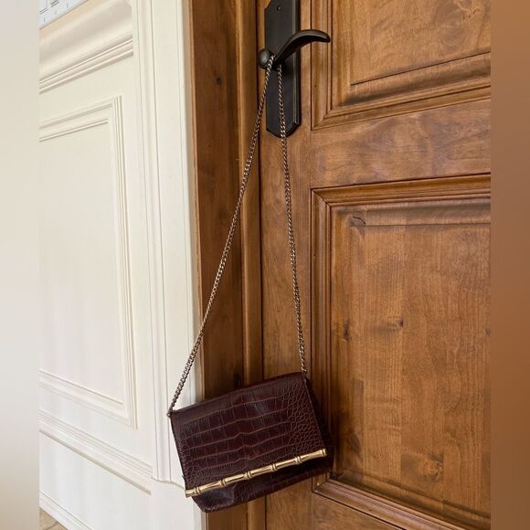 Brown Faux Croc Bag with Gold Strap and Detail - Picture 1 of 4